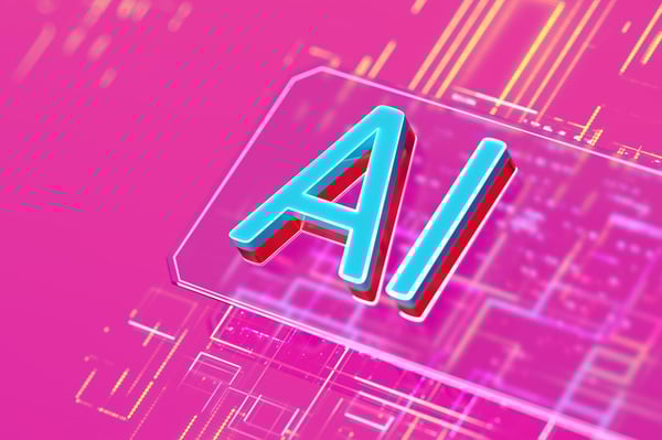 The letters AI on a dark pink background