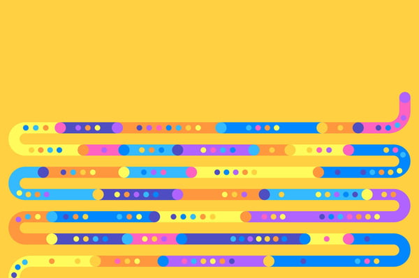 Colorful modern graphic symbolizes data flowing through a well-defined path