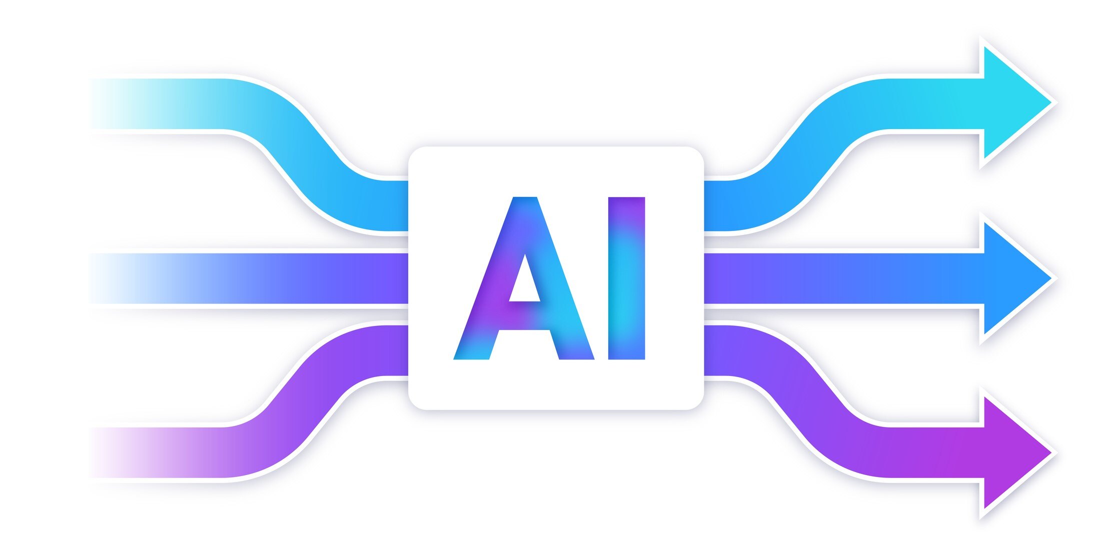 The letters AI superimposed on three lines that are turquoise, dark blue and purple