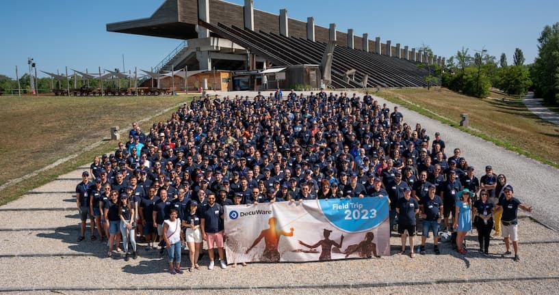 DocuWare employees from all over the world gather to celebrate the company's 35th anniversary