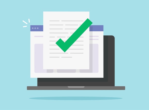 Green check mark shown over a computer screeen