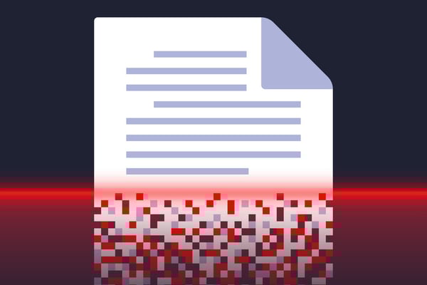 Illustration of a paper document becoming pixelated to represent a digitizal scan