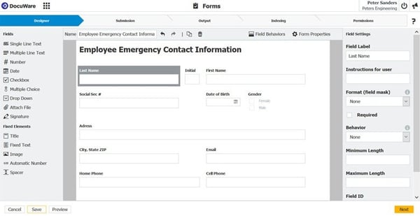 Image of the DocuWare Form Builder