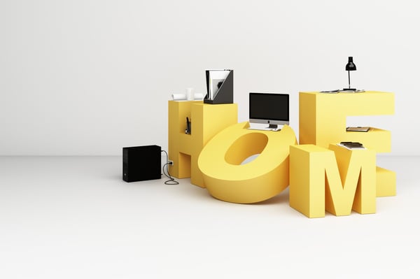 The word home spelled out in 3-D yellow letters