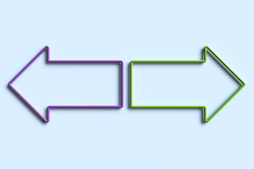 Two arrows pointing in opposite directions signifying two choices