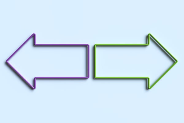 Two arrows pointing in opposite directions signifying two choices