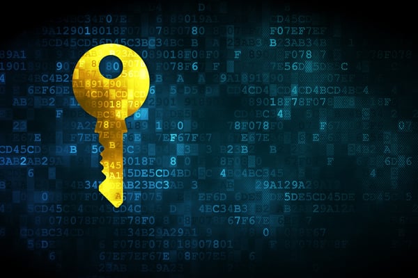 Yellow digital key on a blue background