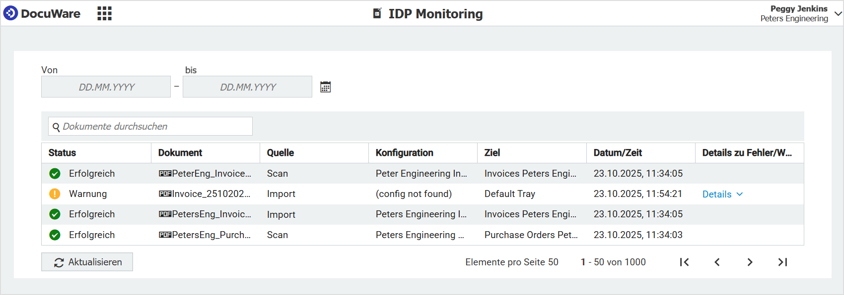 Status der Auftraege ueberwachen