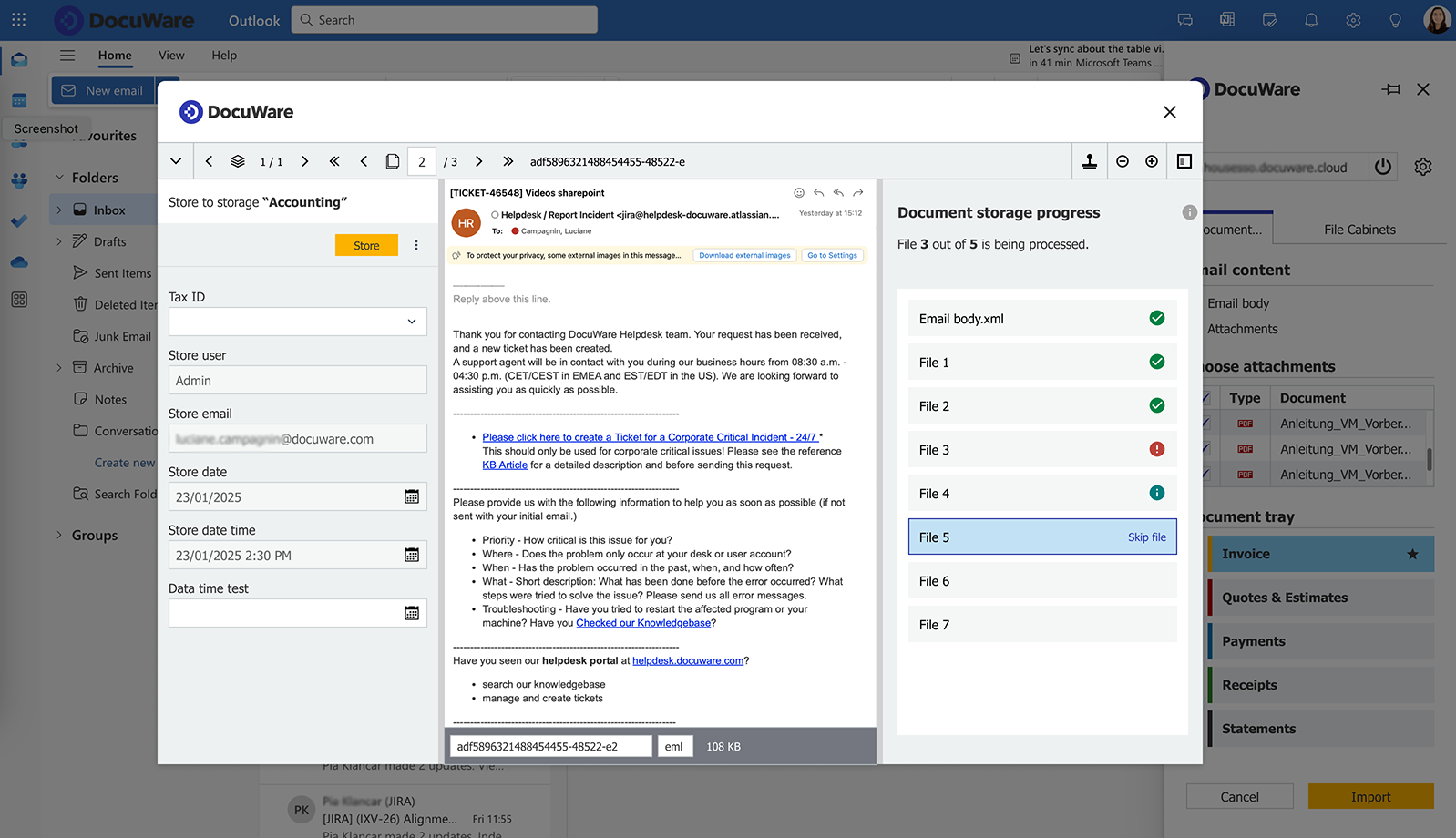Outlook Add-in for DocuWare on-premises systems  